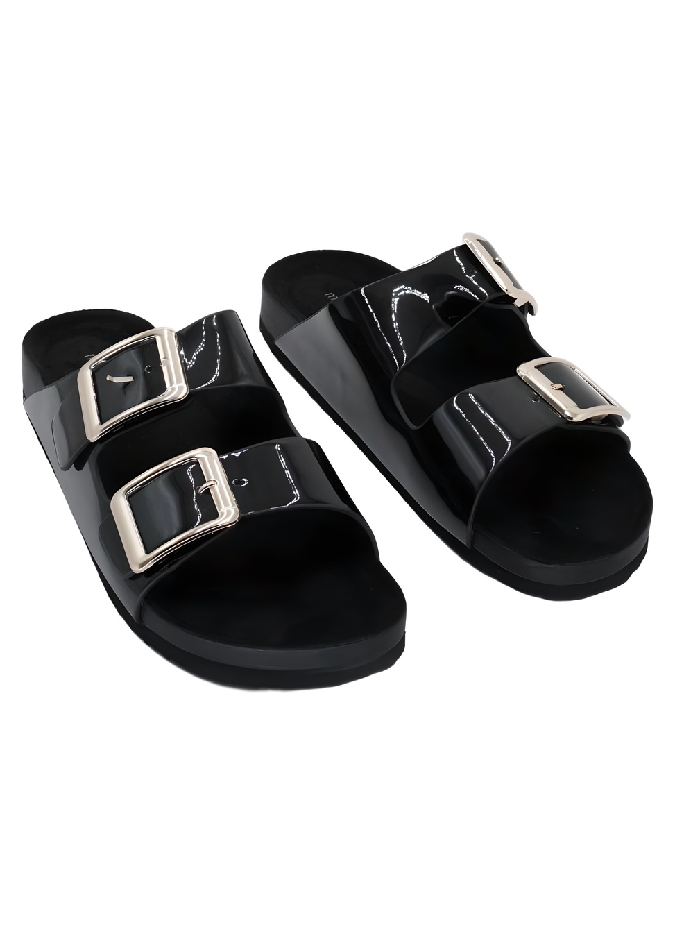 Madden Girl Bodie Black Patent Double Buckle Slide Sandals Size 8.5M